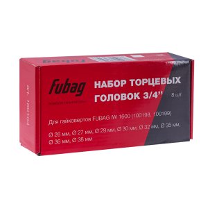 FUBAG Набор торцевых головок 3/4 дюйма, 8 шт. для гайковертов IW 1600 (26-27-29-30-32-35-36-38 мм.), картонная коробка в Тамбове фото